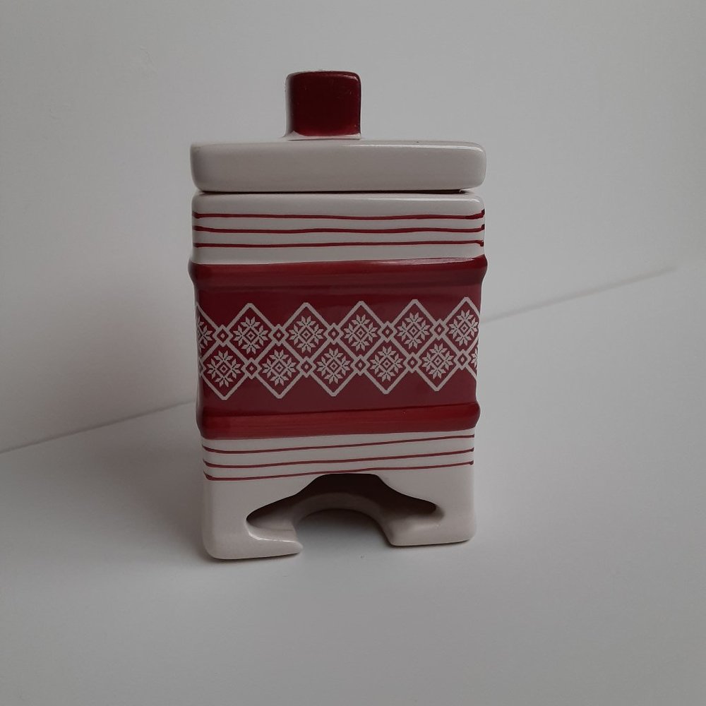 Red Sweater Snowflake Tea Bag Holder Lid Holiday Christmas